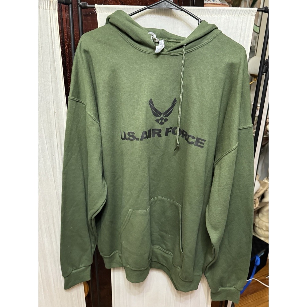 U.S. Air Force USAF 2XL Olive Green Military Logo Pullover Hoodie Sweatshirt